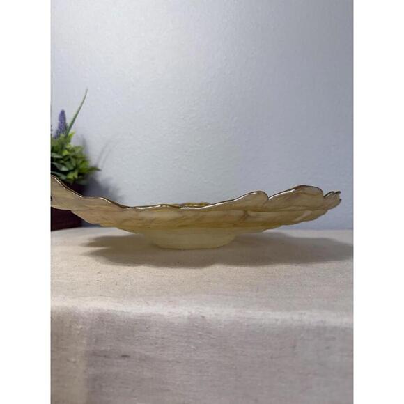 Freeform Art Glass Platter by Akcam Turkey Ombre Amber Gold Pearl Shell Oyster - Picture 2 of 9